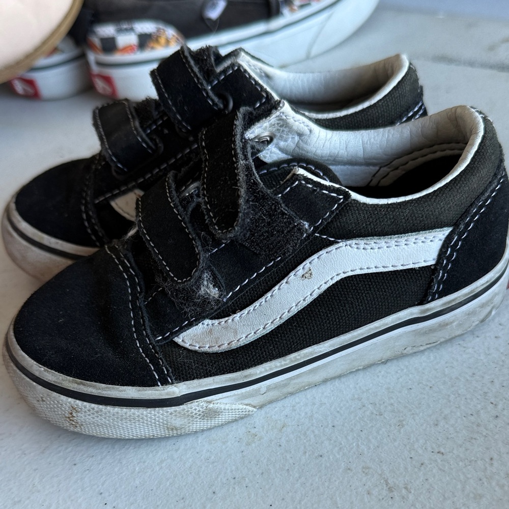Vans Kids Black and White Velcro Sneakers